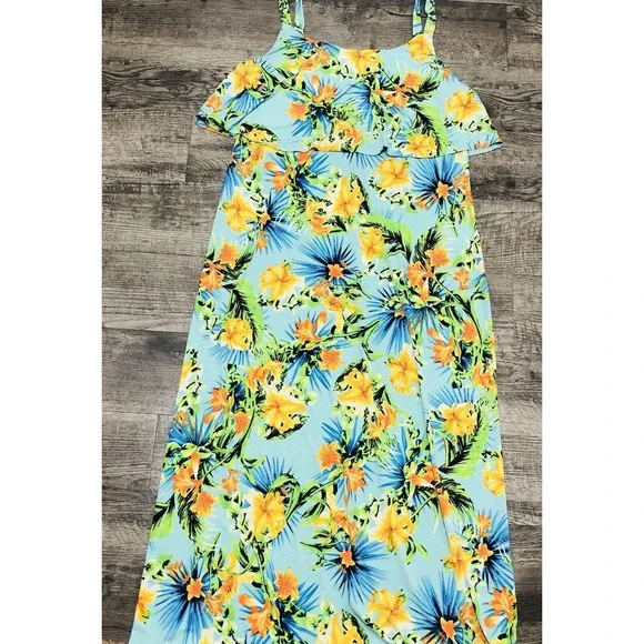 Denim 24/7 Dresses | Denim 24/7 Floral Maxi Dress Size M Boho Beach Cover Up Travel Vacation B2 | Color: Blue/Green | Size: M | Samestella1'S Closet